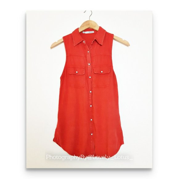 Maurices Sleeveless Shirt Rustic Red Sleeveless Button Up Soft Rayon Blouse Top - Picture 9 of 13